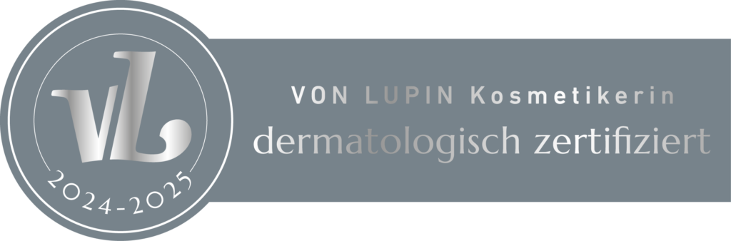 Siegel: VON LUPIN Kosmetikerin dermatologisch zertifiziert